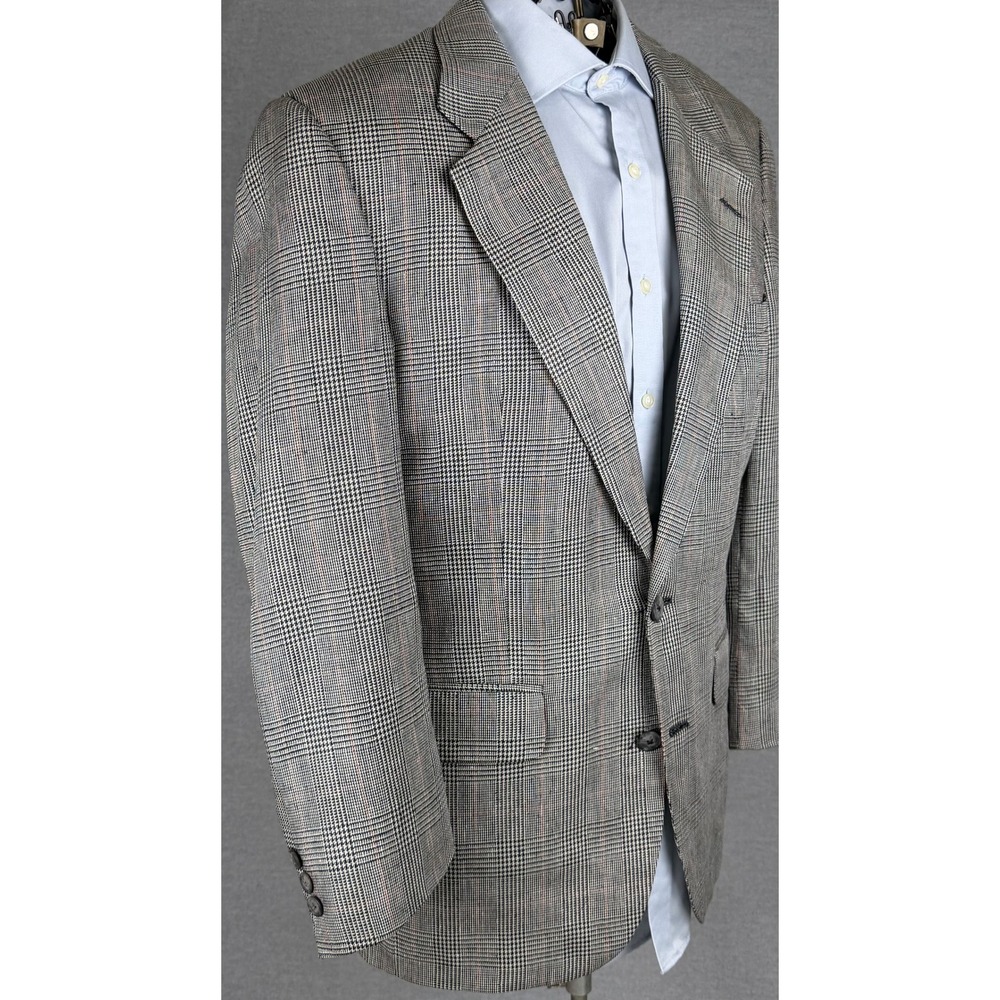 Burberrys Mens Grey Glen Plaid 100% Silk Blazer Sport Coat 2 Button Vintage 42R